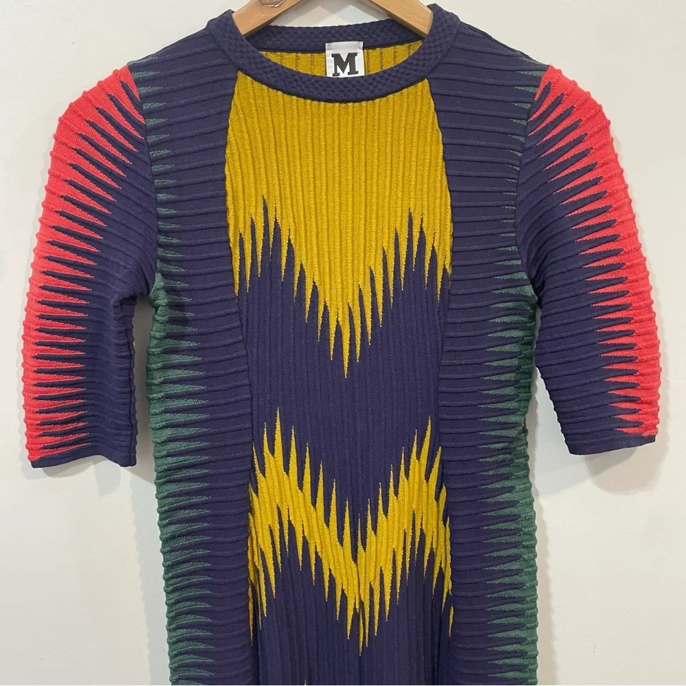 Missoni Vintage Zig Zag MUlticolor Wool Blend Fall Pleated Mini Dress Size 4 - Picture 2 of 6